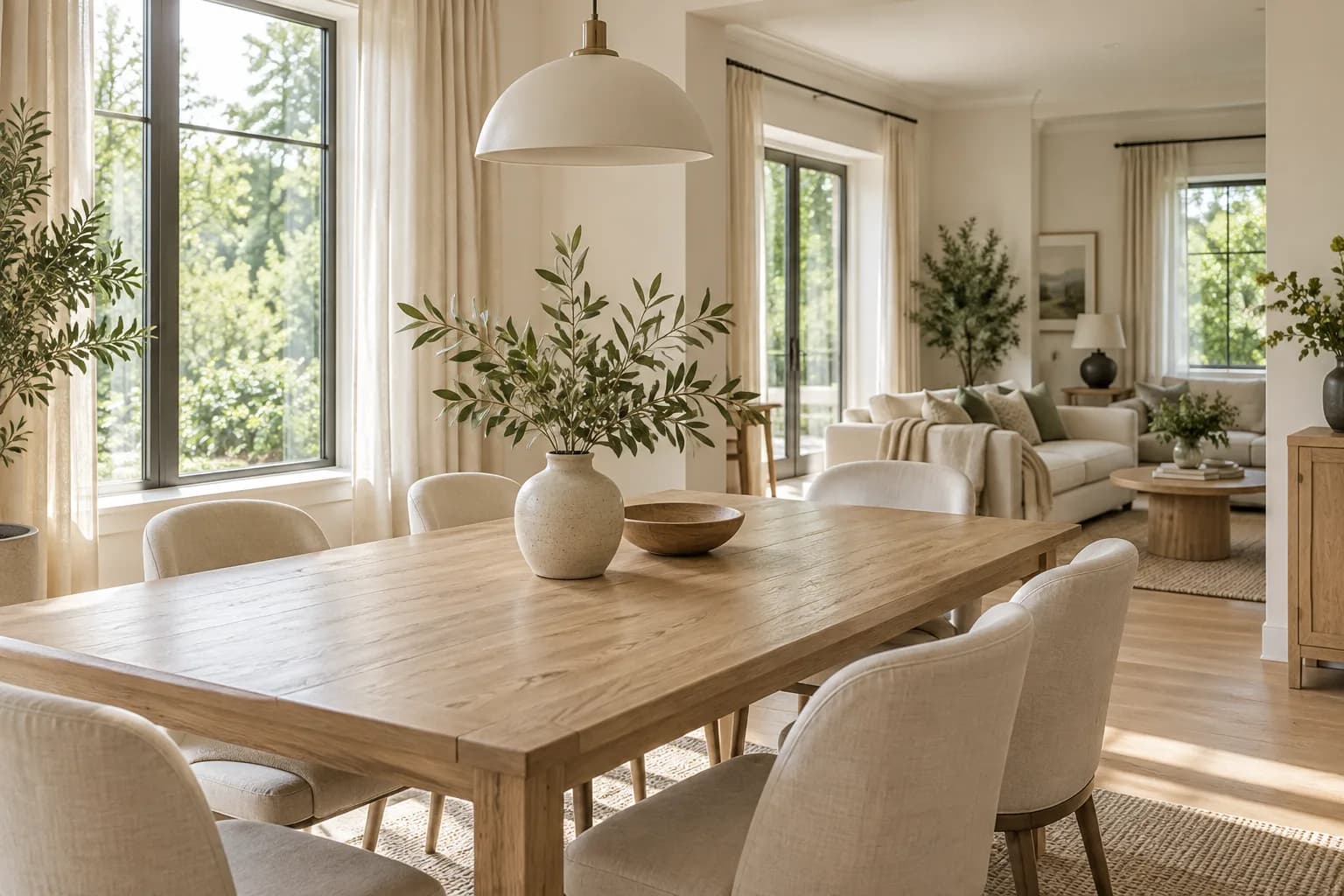 A bright, peaceful dining and living space